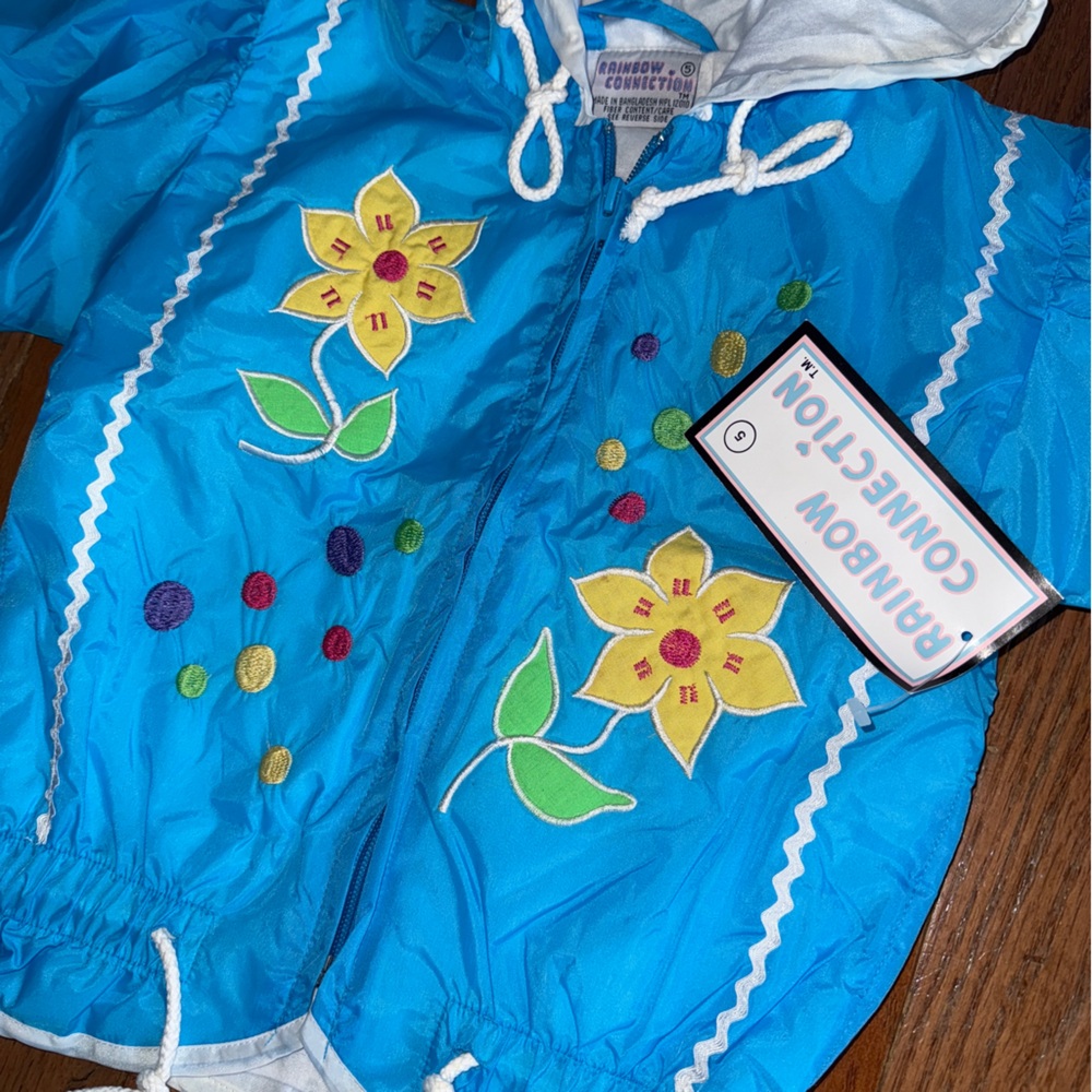 Vintage “Rainbow Connection” Floral Embroidered Rain Jacket Windbreaker, NWT, 5T